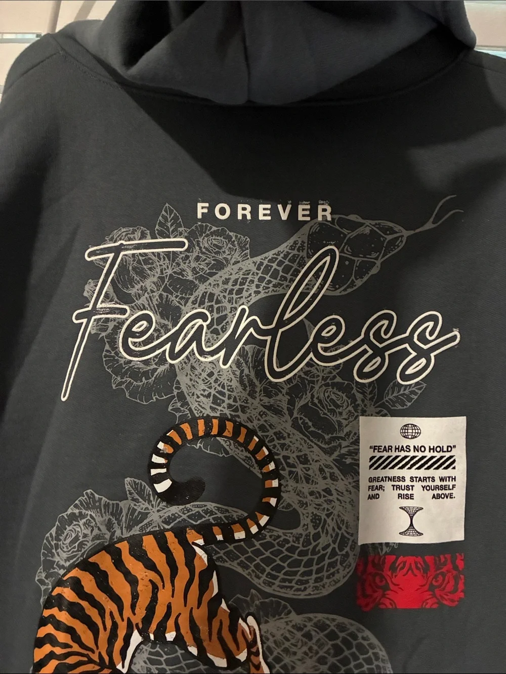 Men's Crewneck Hoodie - Fearless Script, Charcoal/Black
